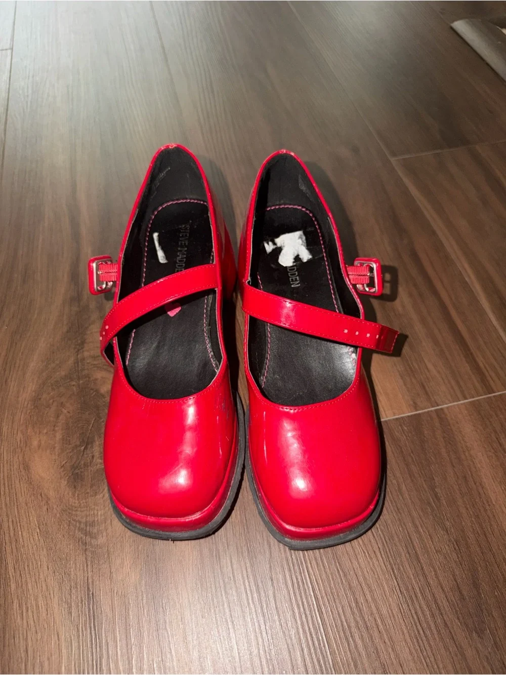 Steve Madden Girls Red Patent Mary Jane Shoes with Buckle Strap